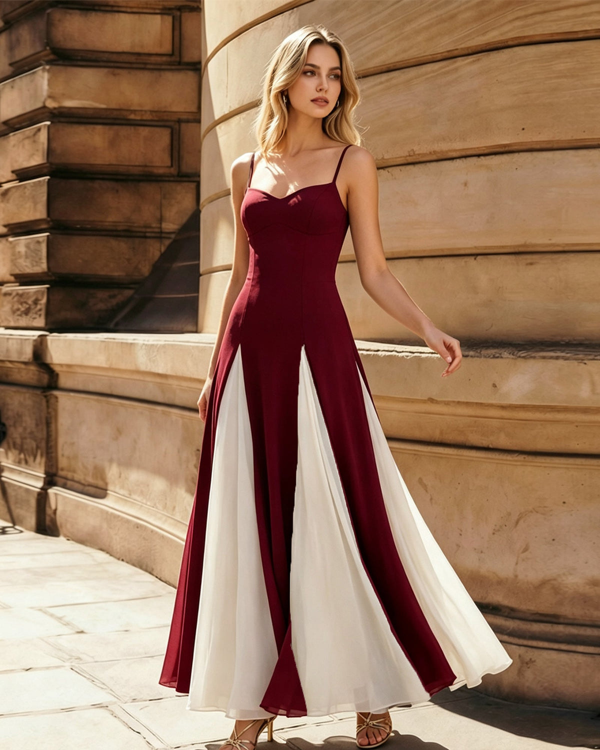 Spaghetti Strap Colorblock Wide Leg Formal Jumpsuit Dress