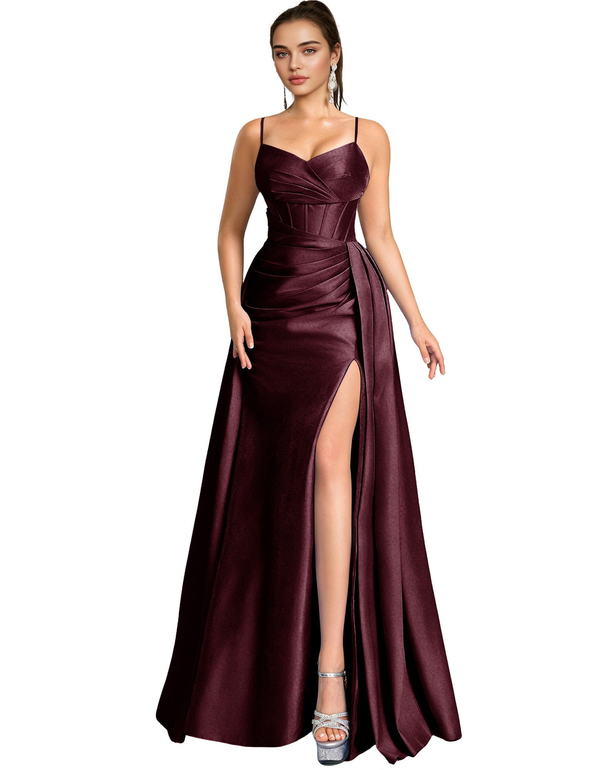 One Shoulder Satin A-Line Prom Dress with Wrap Bodice and Side Slit