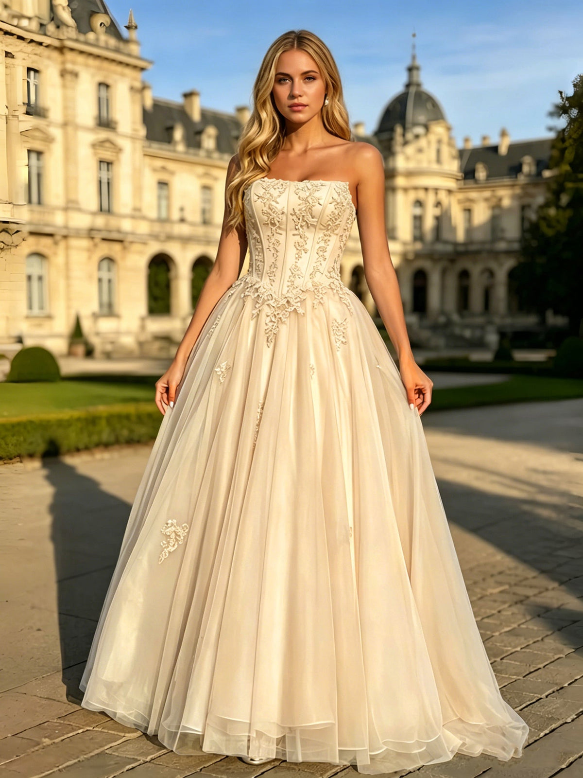 Strapless Lace Corset Ball Gown with Tulle A-Line Dress