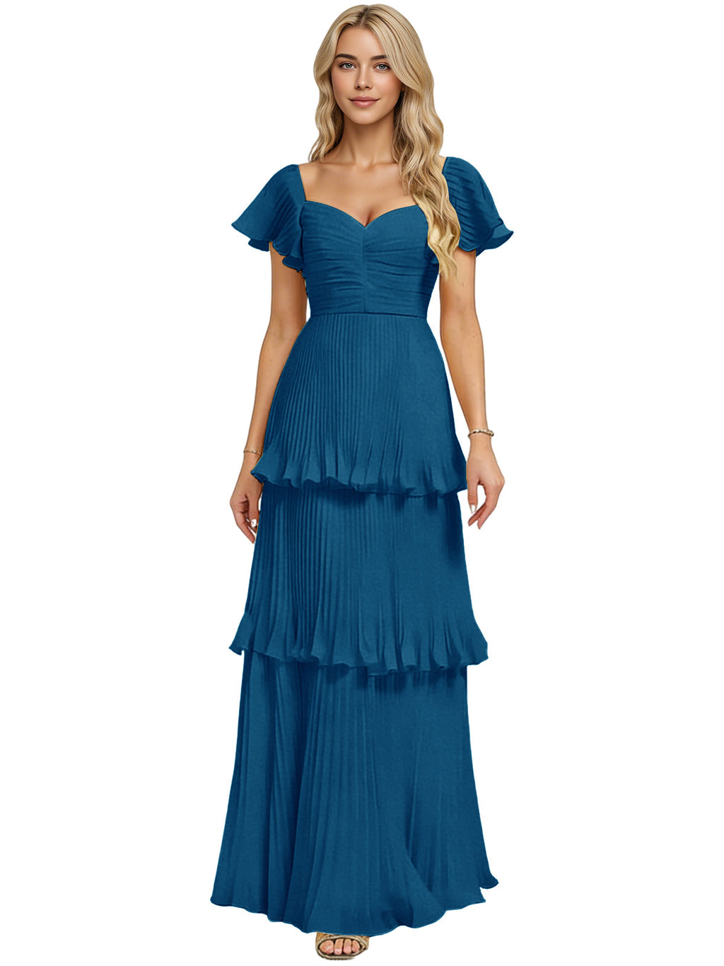 Tiered Ruffle Chiffon Bridesmaid Dress with Sweetheart Neckline