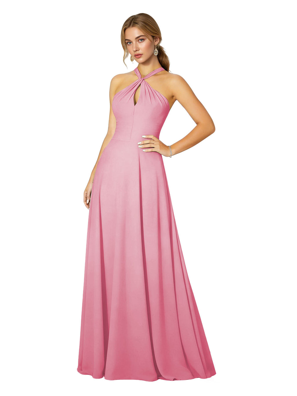 Cross Halter Chiffon Bridesmaid Dress with Empire Waist