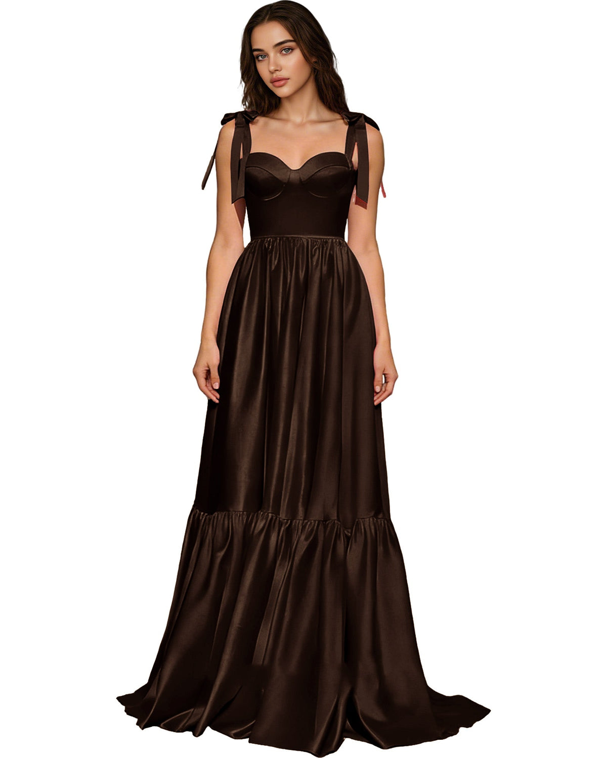 Strapless Black Tulle Ball Gown with Bow Straps and Corset Bodice