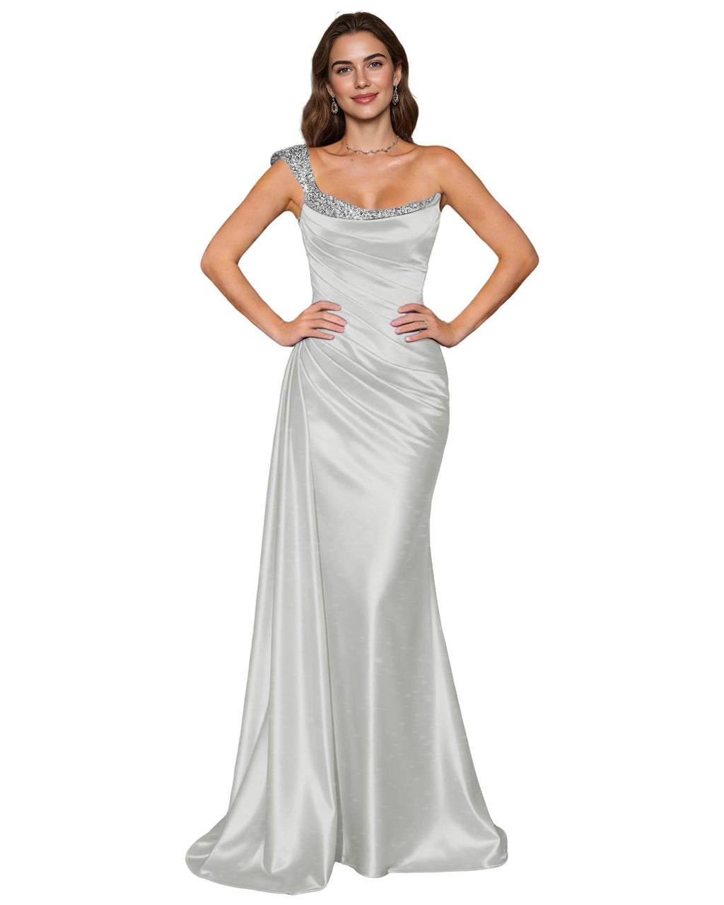 Spaghetti Strap Satin Mermaid Prom Dress with Draped Cowl Neck