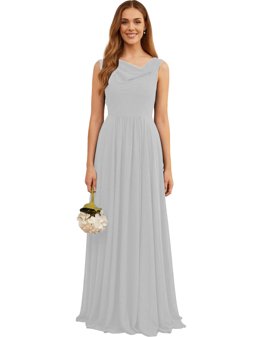 Jewel Neck Sleeveless Chiffon Bridesmaid Dress with Pleated dress