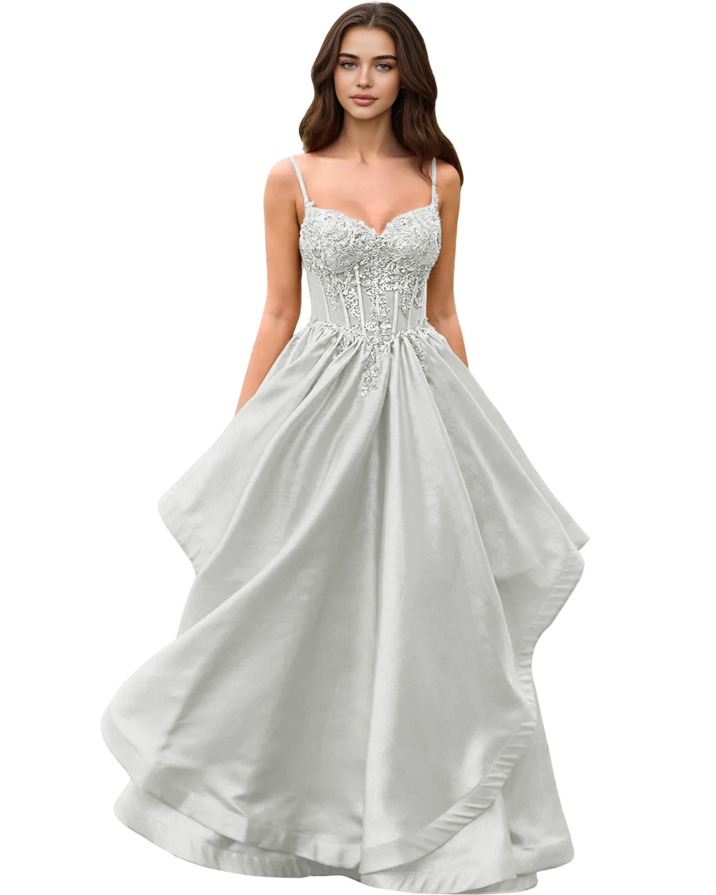 Sweetheart Glitter Tulle A-Line Prom Dress with Layered dress and Corset
