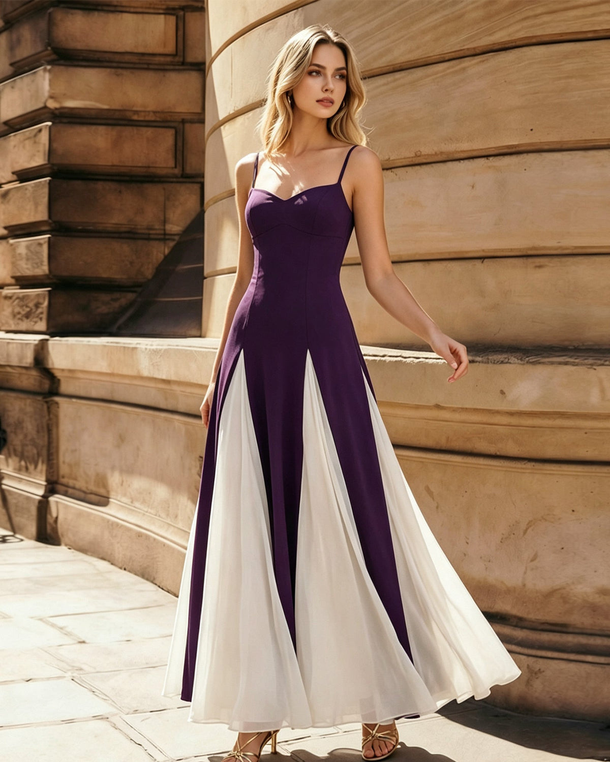 Spaghetti Strap Colorblock Wide Leg Formal Jumpsuit Dress