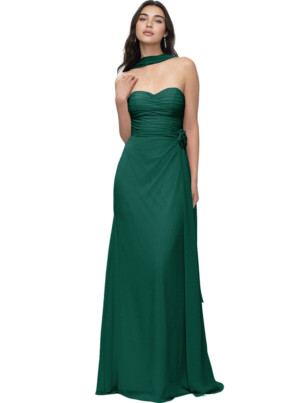 Strapless Chiffon Bridesmaid Dress with Wrapped Bodice and Slit Dress