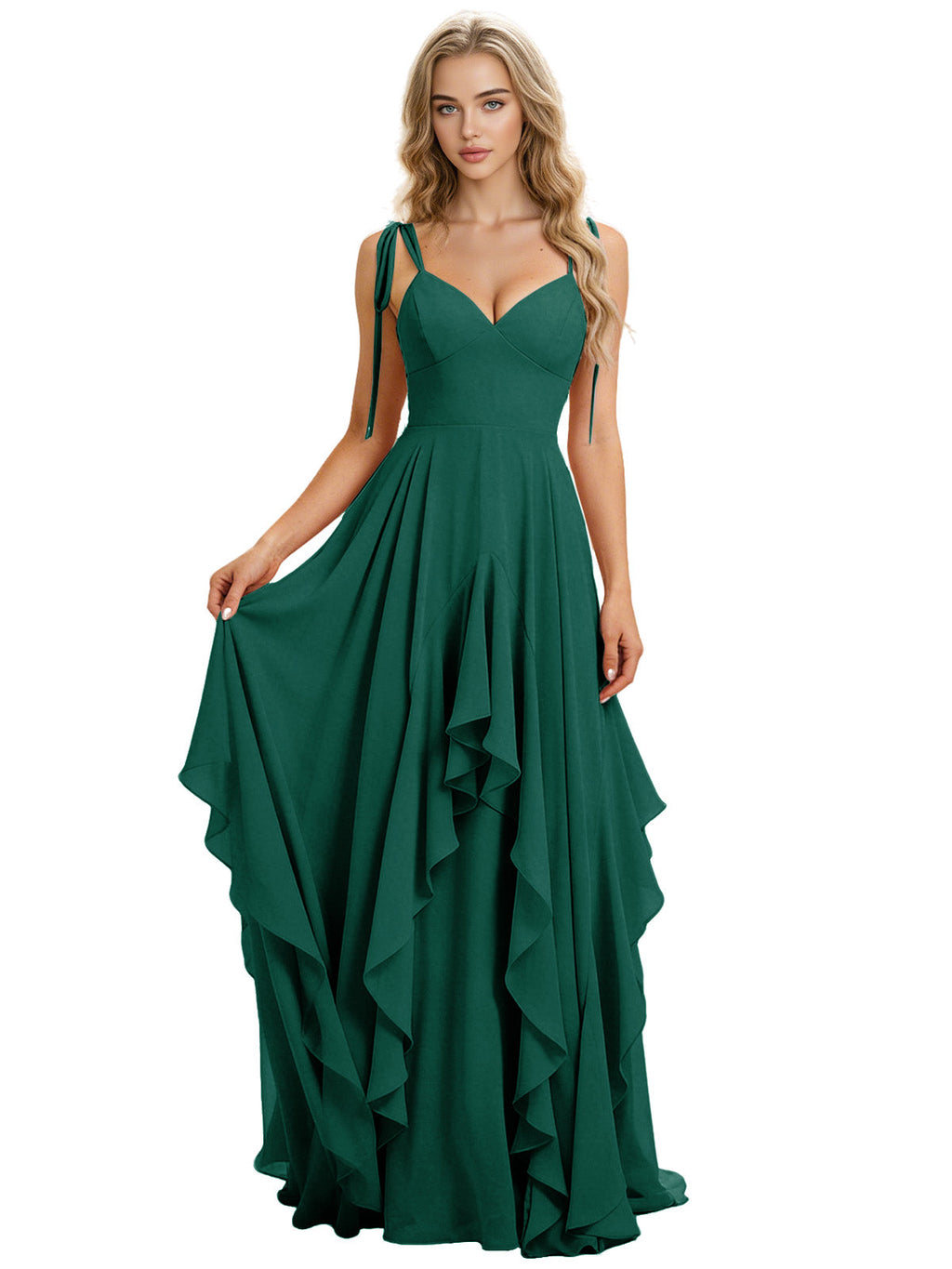 Spaghetti Strap Chiffon Bridesmaid Dress with Cascading Ruffle dress