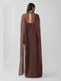 Mocha A-Line Maxi Chiffon Formal Dress for Cocktail Reception
