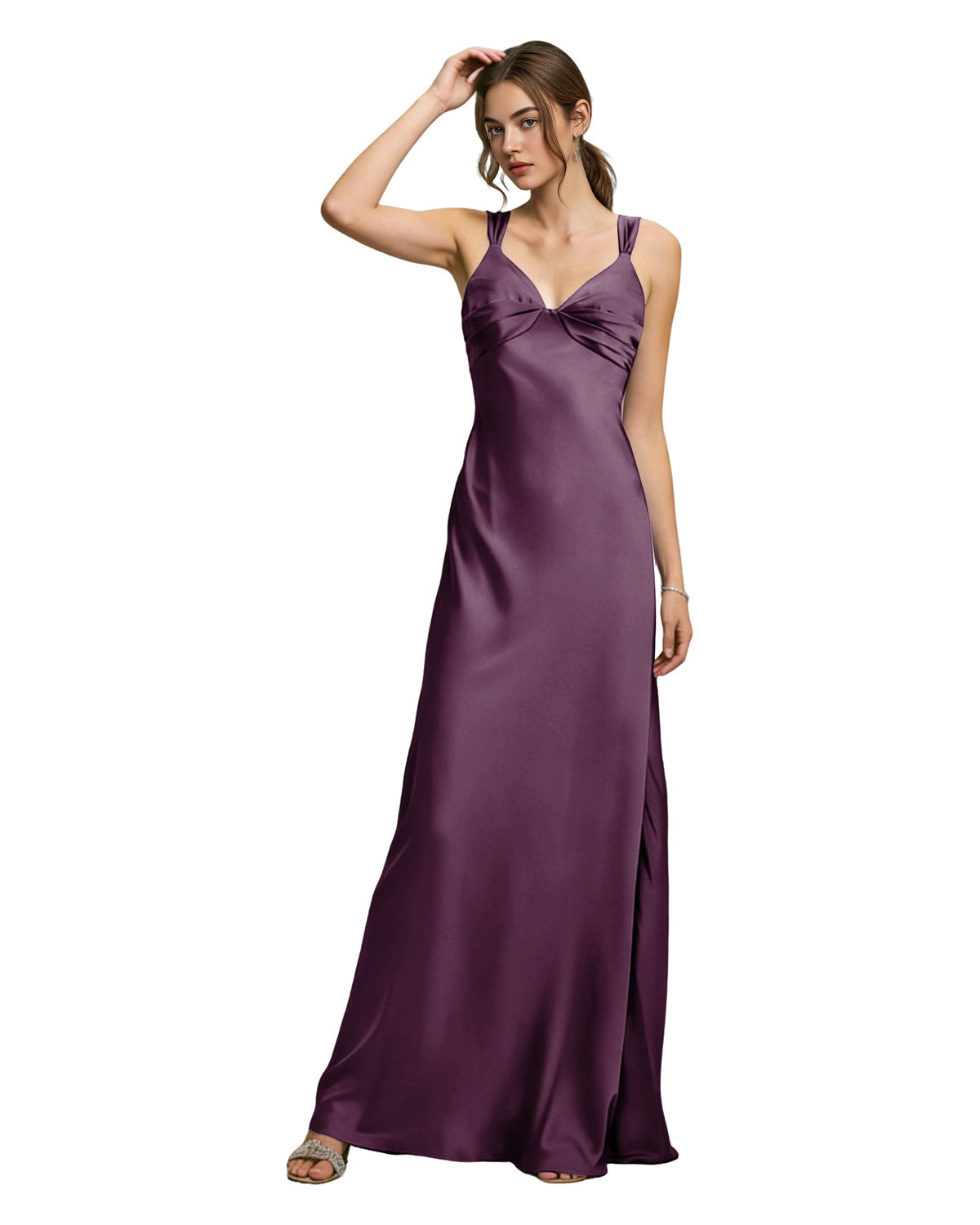 Satin Cowl Neck Bridesmaid Dress with Spaghetti Straps and Bias Cut