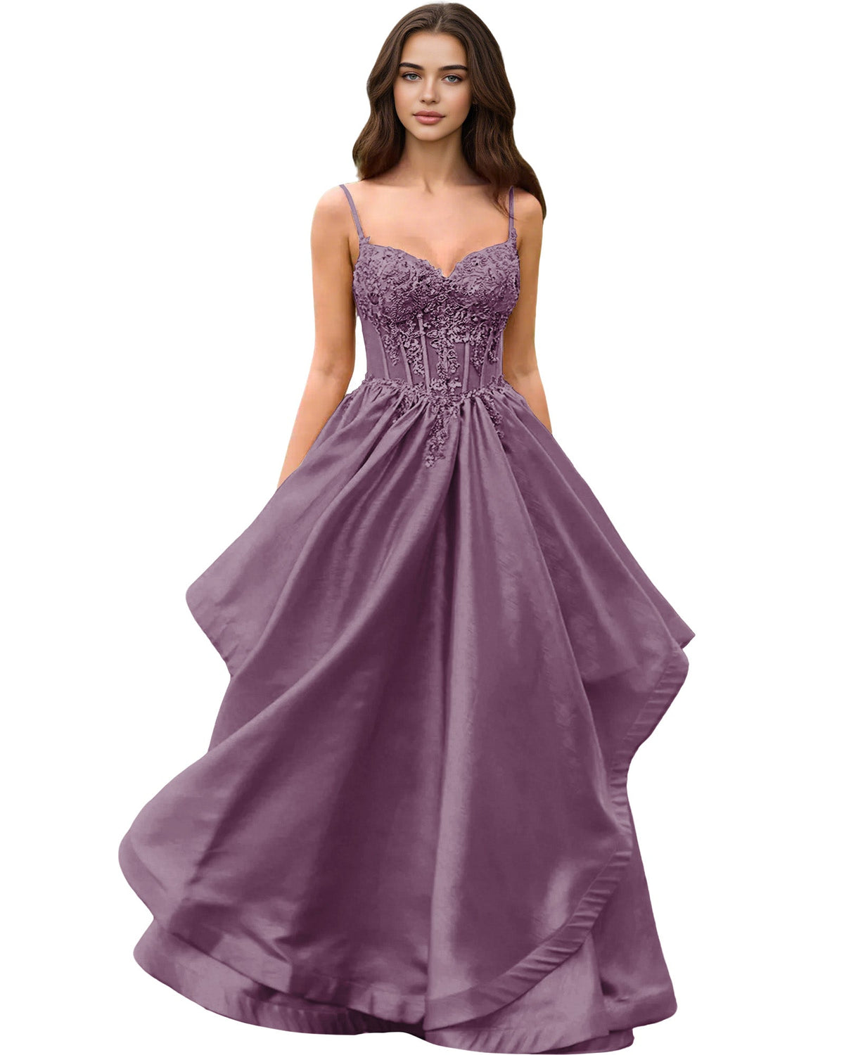 Sweetheart Glitter Tulle A-Line Prom Dress with Layered dress and Corset
