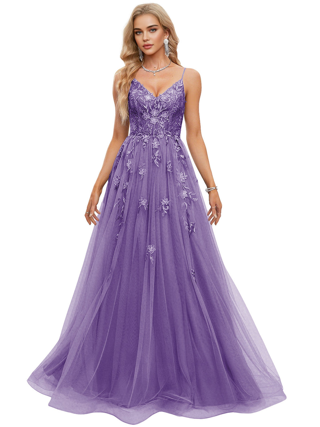 Beaded Bodice Tulle Ball Gown Prom Dress with Spaghetti Straps