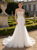 Strapless Lace Mermaid Wedding Dress with Sheer Bodice and Train
