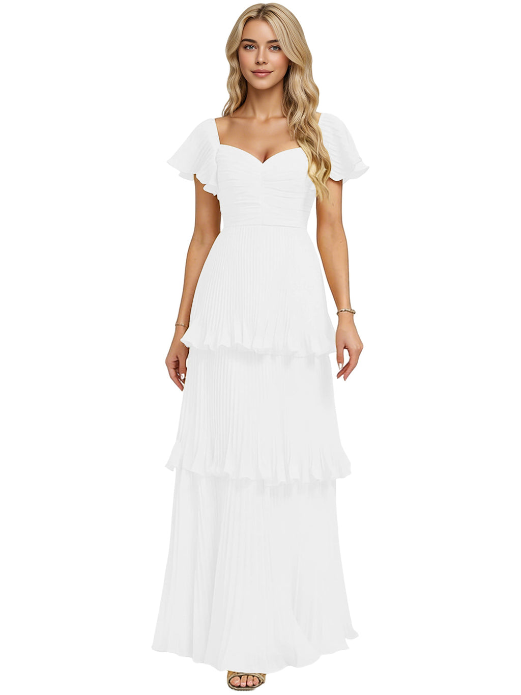 Tiered Ruffle Chiffon Bridesmaid Dress with Sweetheart Neckline