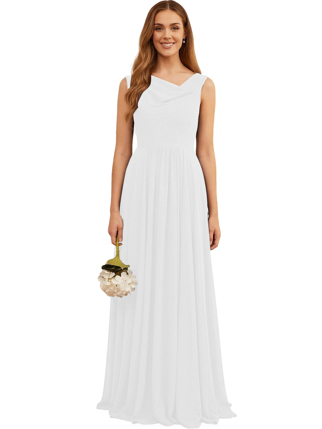 Jewel Neck Sleeveless Chiffon Bridesmaid Dress with Pleated dress