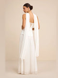 White Pleated A-Line Maxi Chiffon Formal Dress for Special Occasion