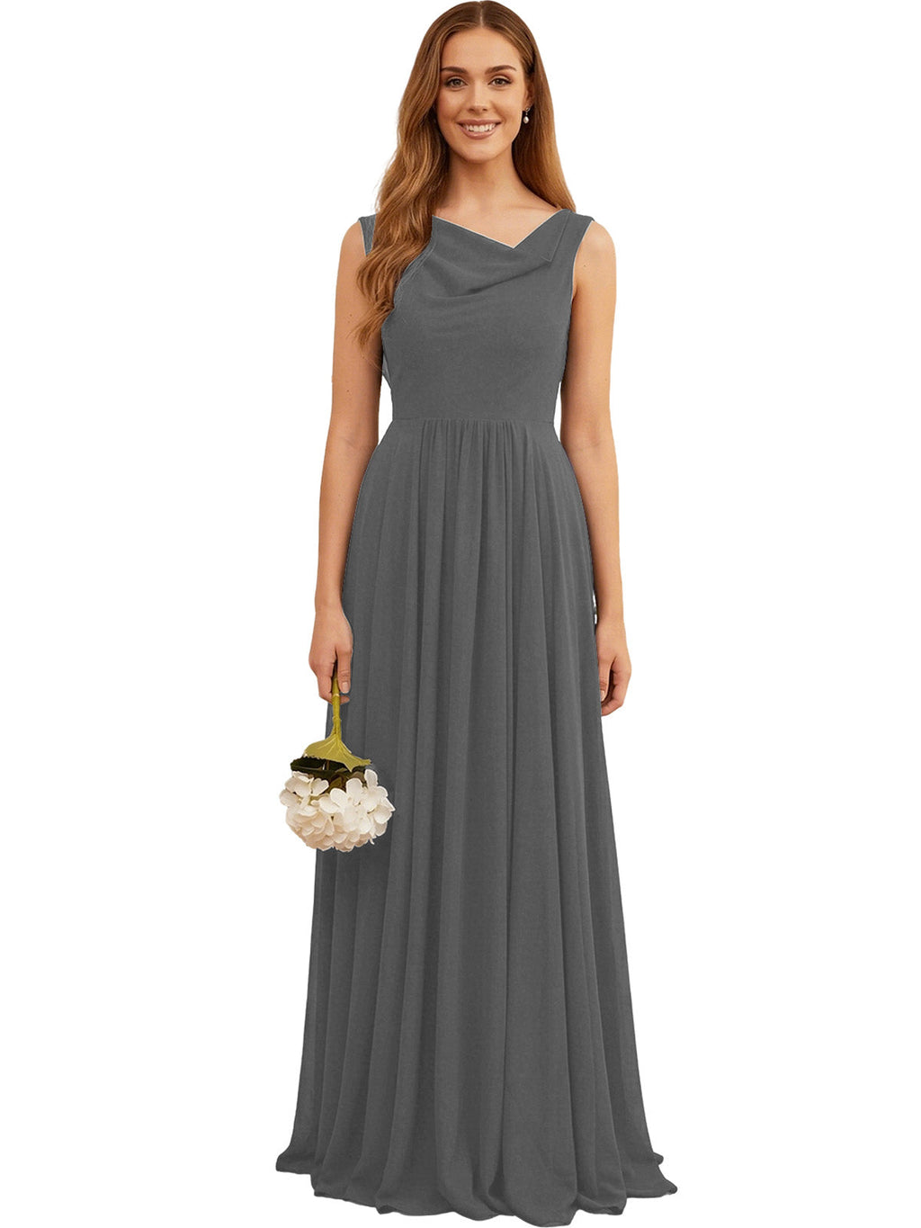 Jewel Neck Sleeveless Chiffon Bridesmaid Dress with Pleated dress