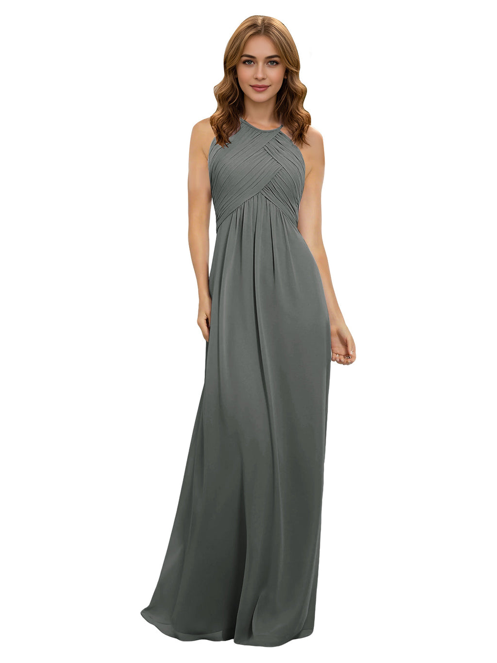 Twist Halter Chiffon Bridesmaid Dress with Keyhole Bodice