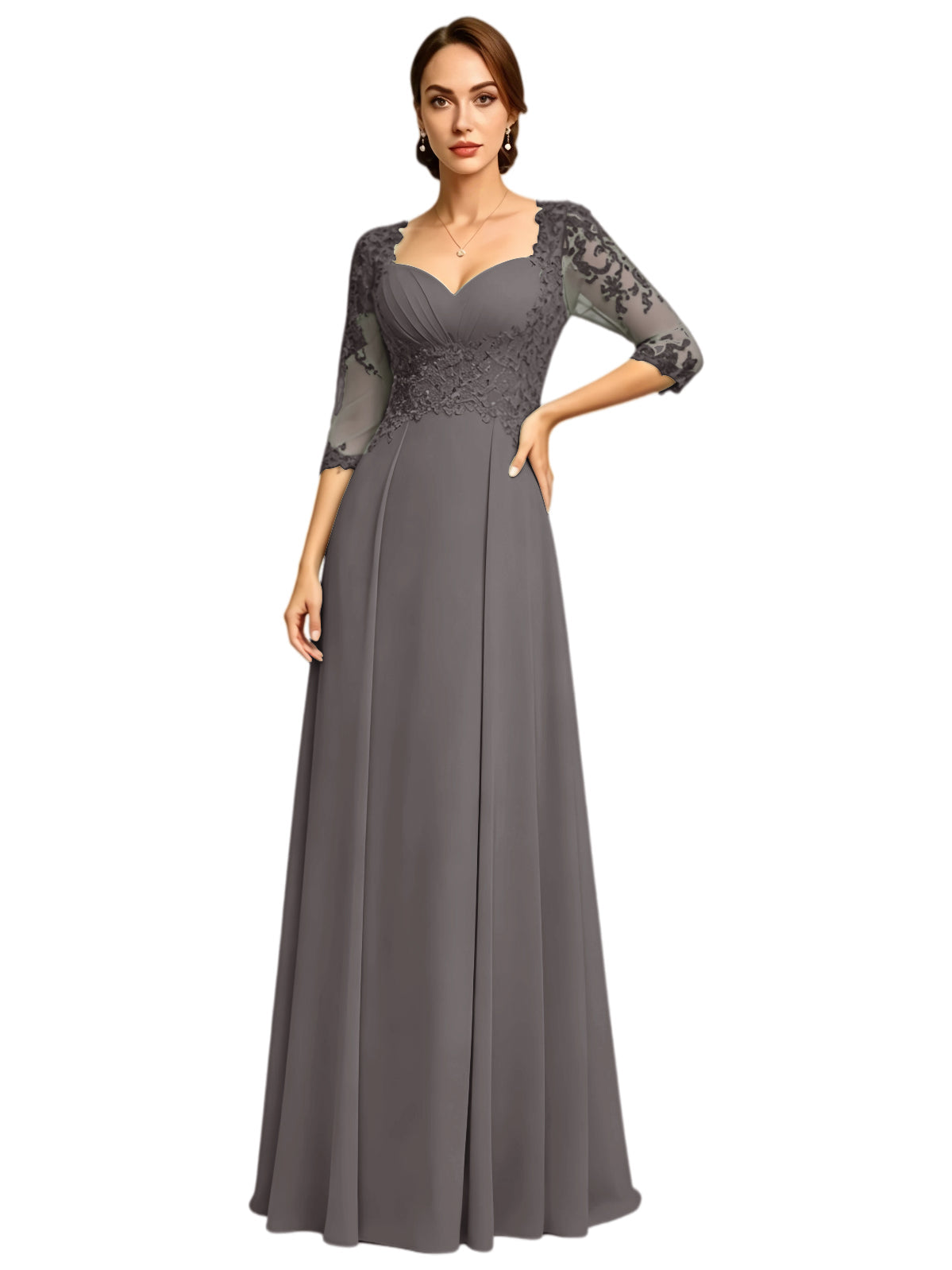 Long Sweetheart Mother of the Bride Dress Lace Jacket Chiffon A-Line Formal Gown
