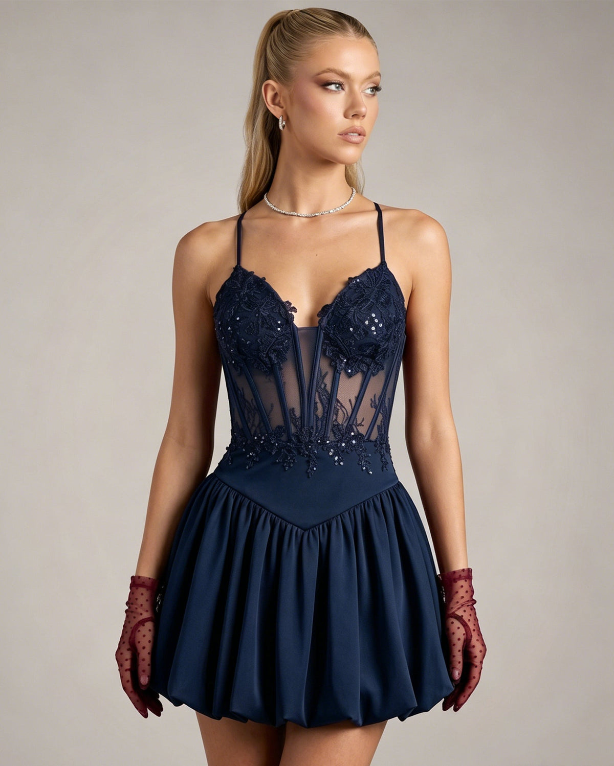 Spaghetti Strap Lace Corset Homecoming Dress with Flared Dress