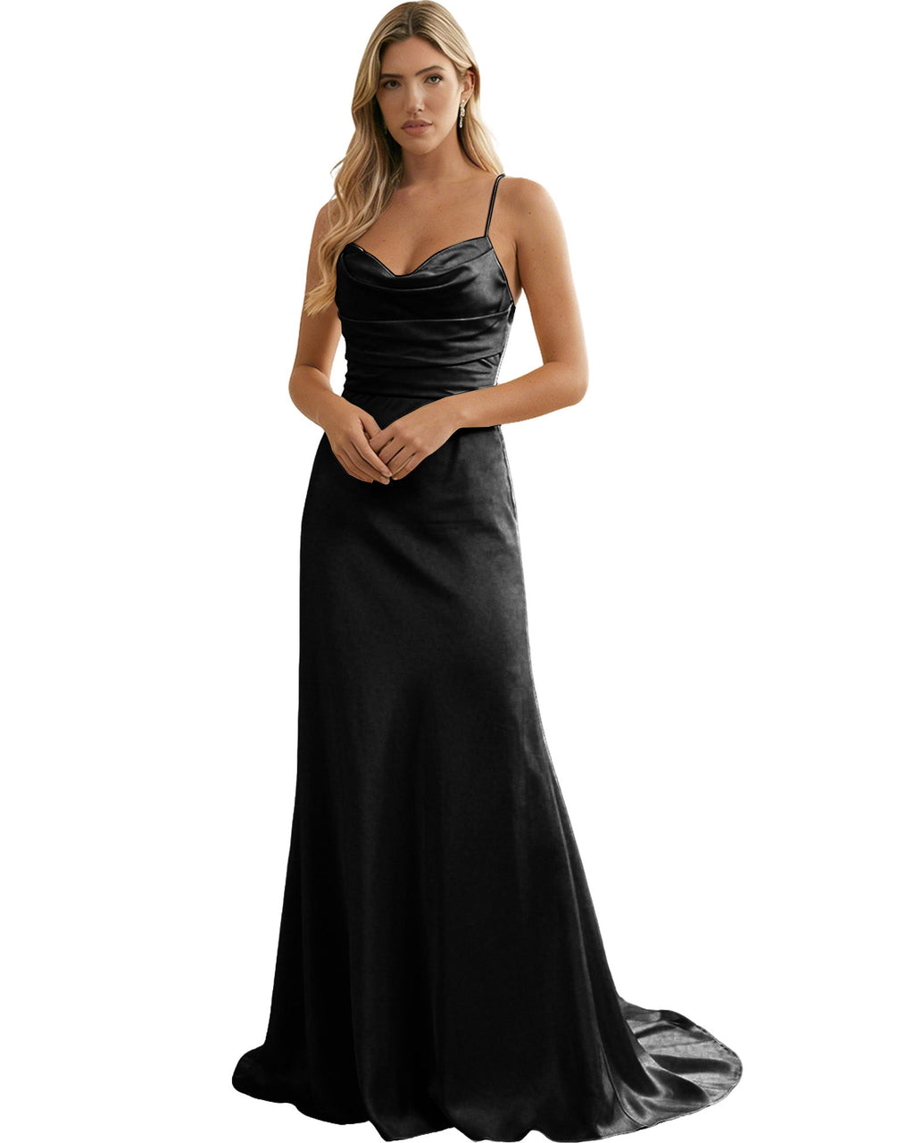 Spaghetti Straps Ruched Satin Floor Length Bridesmaid Dress