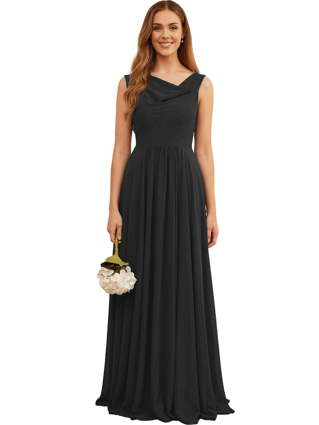 Jewel Neck Sleeveless Chiffon Bridesmaid Dress with Pleated dress