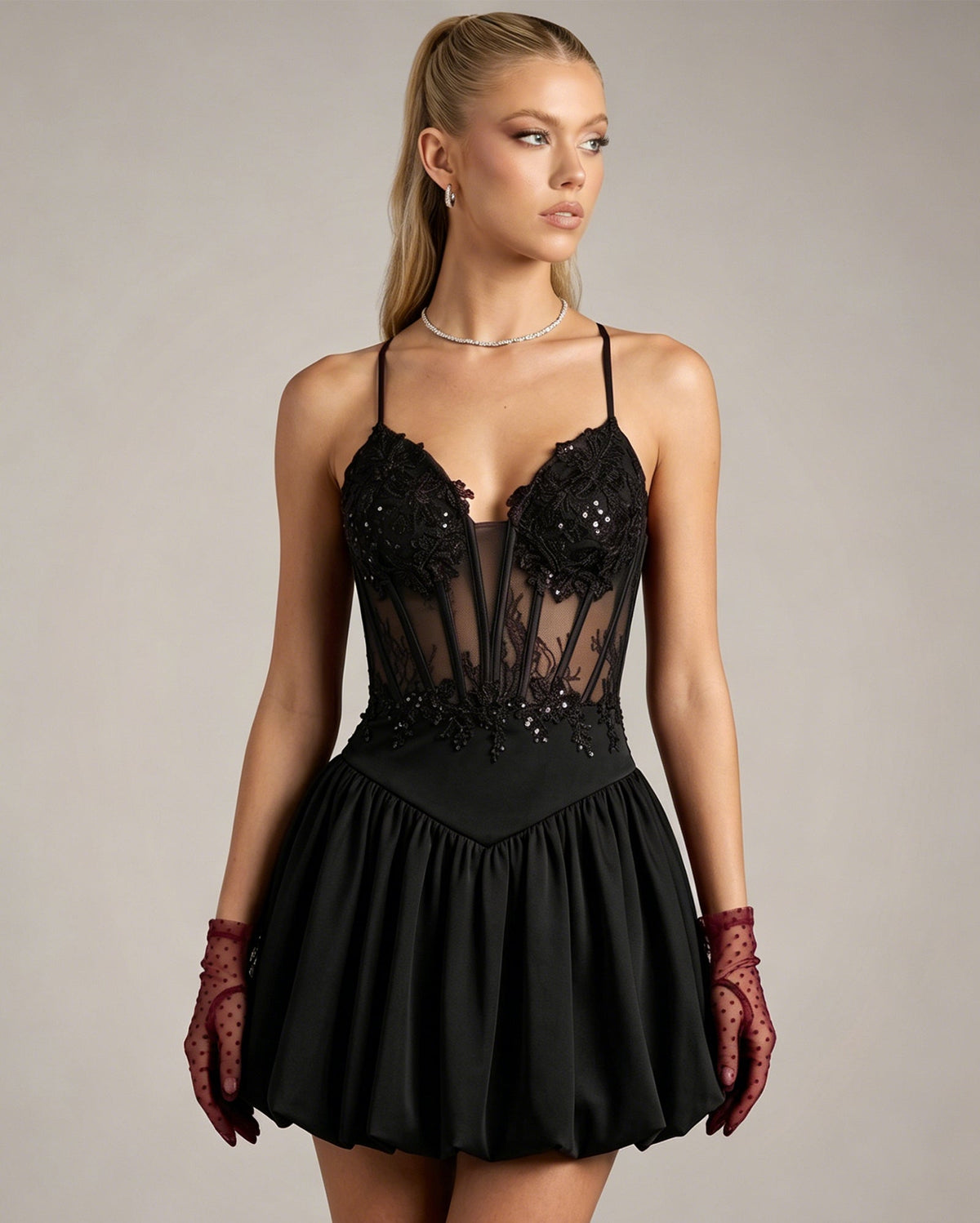 Spaghetti Strap Lace Corset Homecoming Dress with Flared Dress