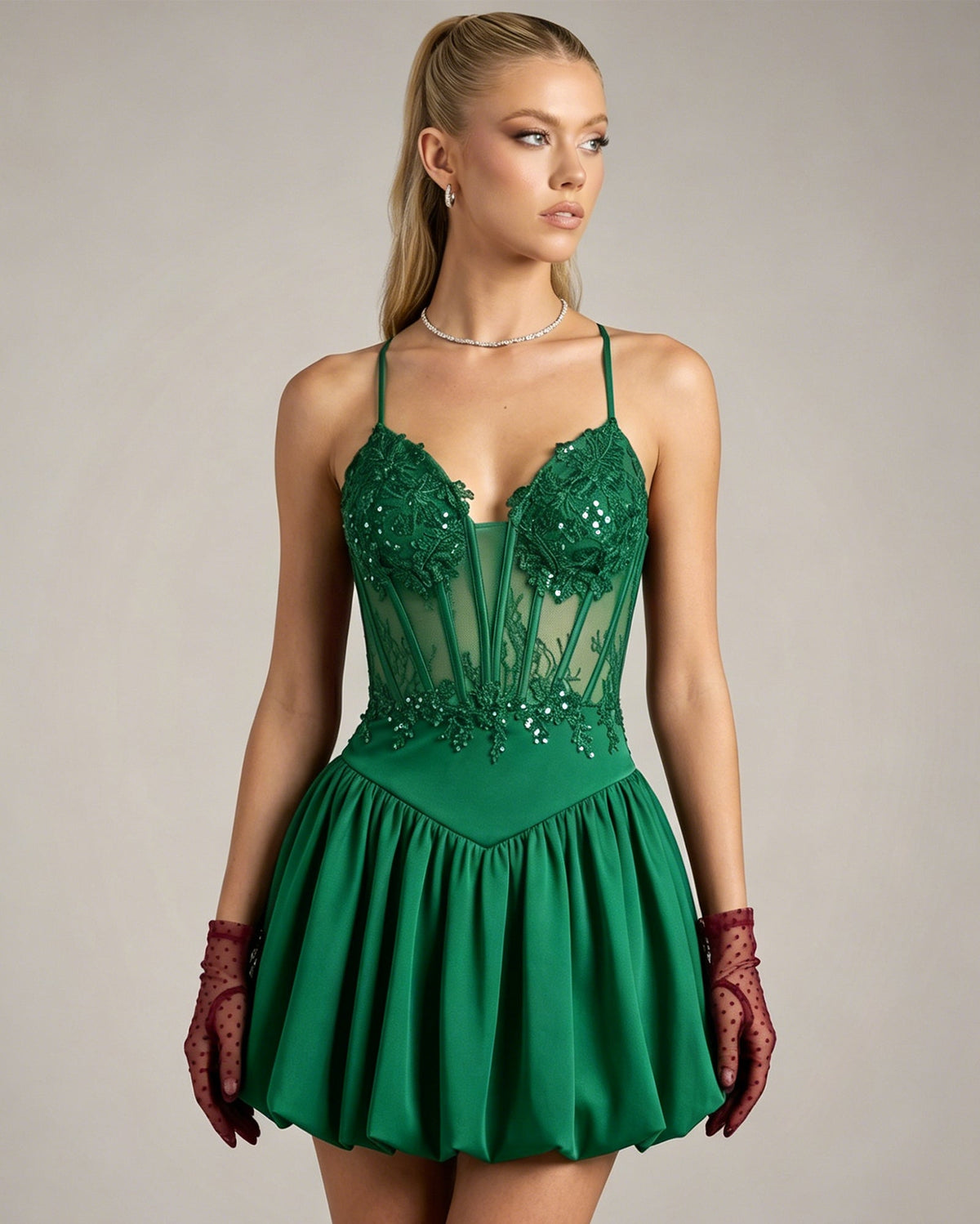 Spaghetti Strap Lace Corset Homecoming Dress with Flared Dress