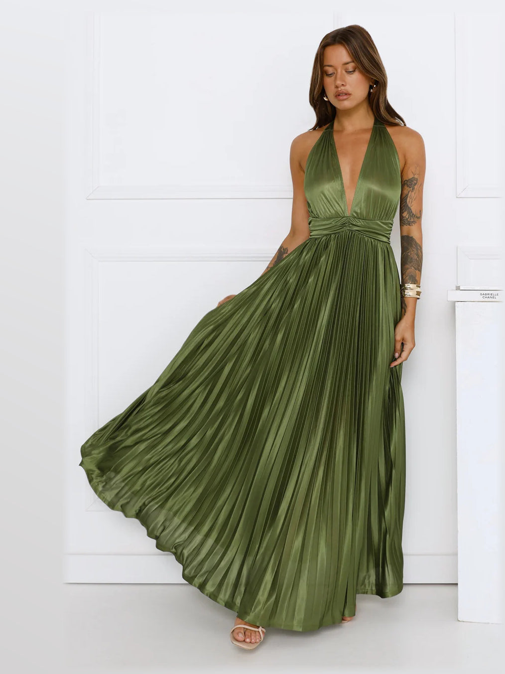 Lilac Pleated Halter Neck A-Line Maxi Chiffon Formal Dress for Reception