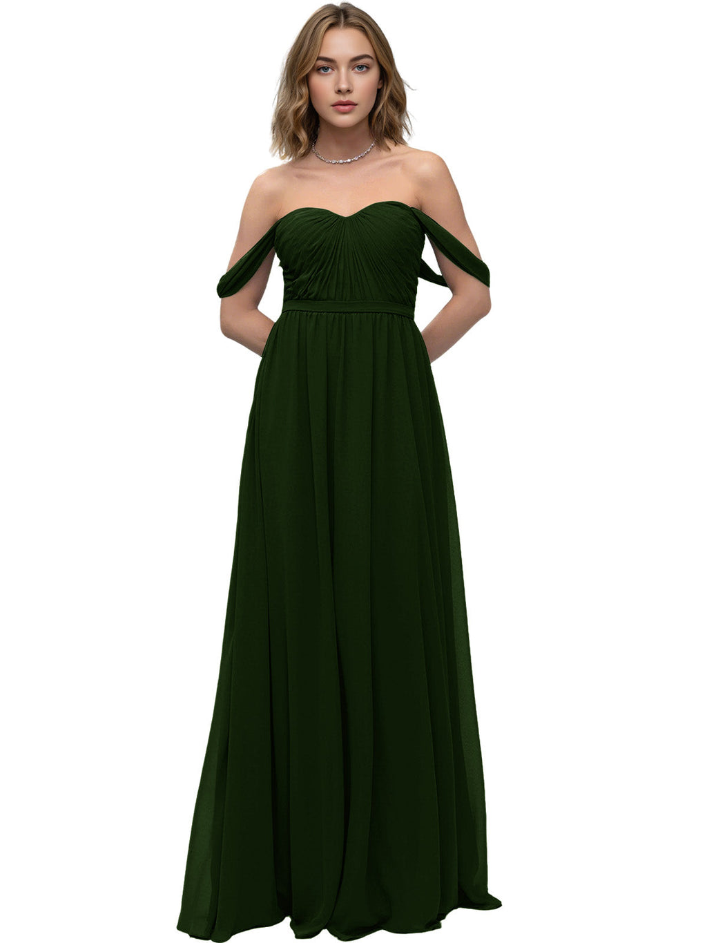 Off Shoulder Sweetheart Chiffon Bridesmaid Dress with Ruched Bodice