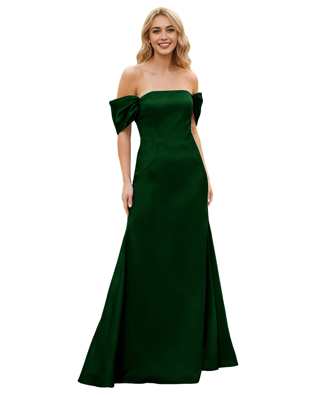 Off Shoulder Satin Bridesmaid Dress with Foldover Neckline and Trumpet Dress