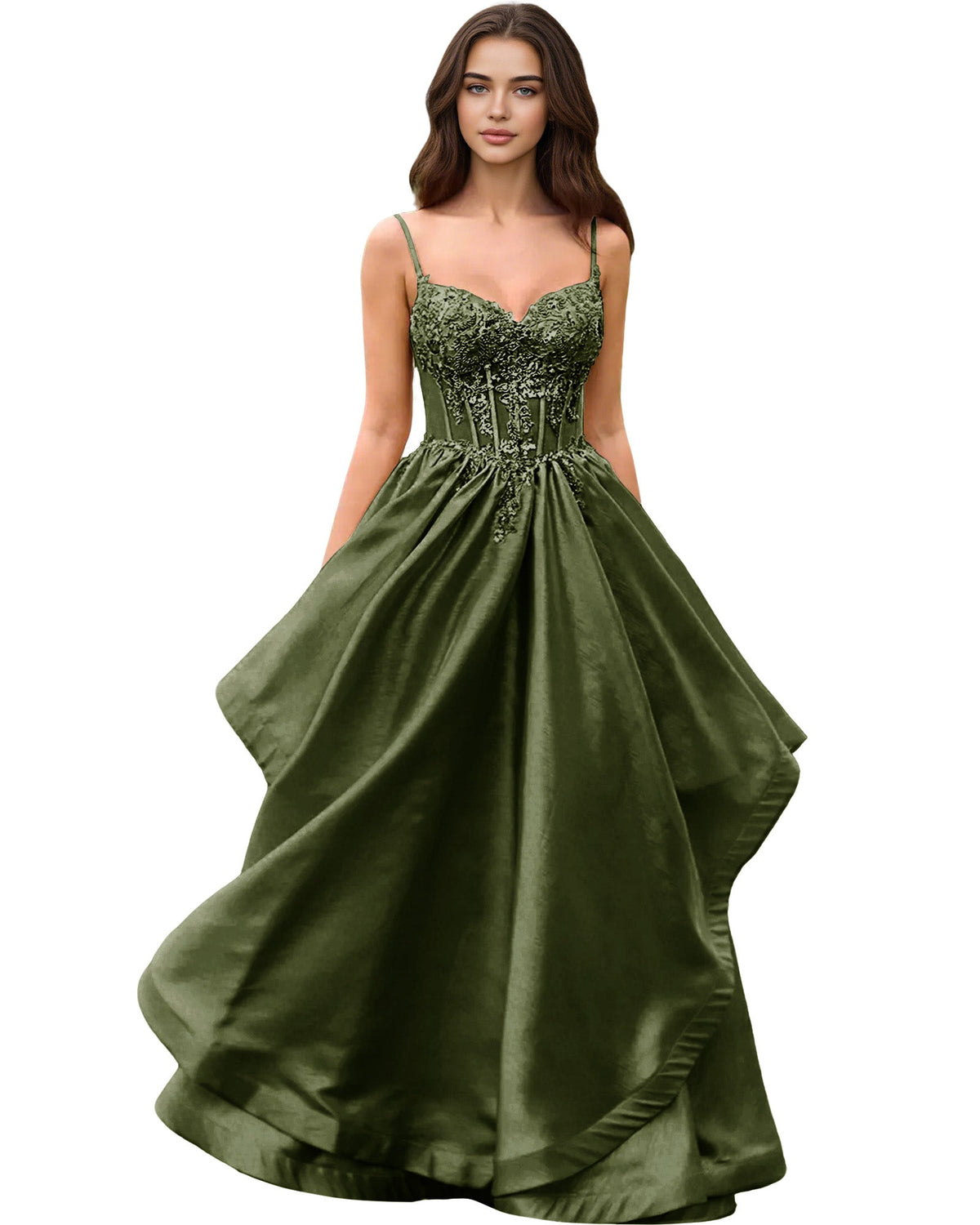 Sweetheart Glitter Tulle A-Line Prom Dress with Layered dress and Corset