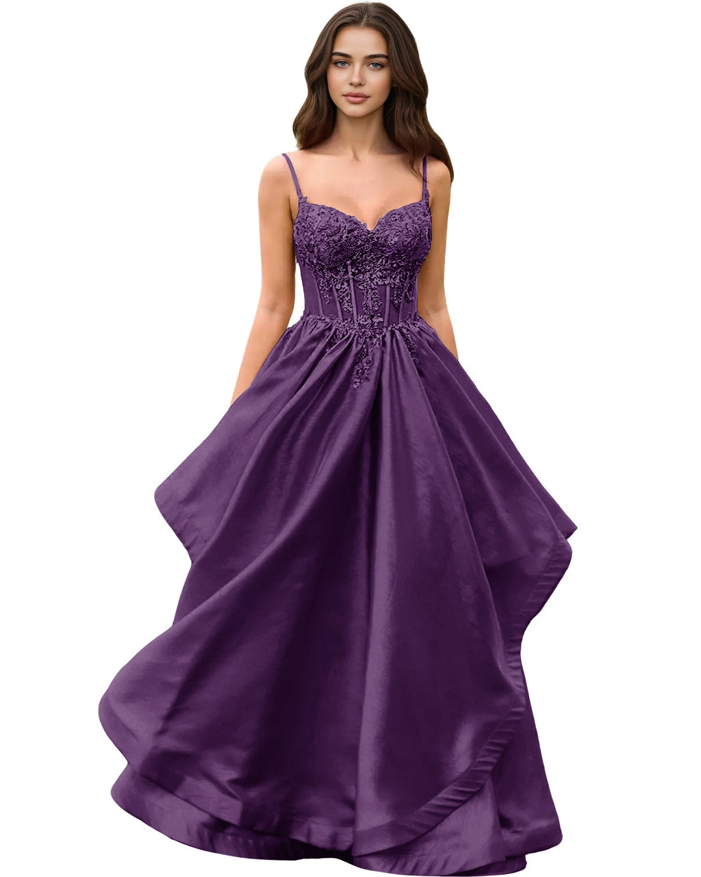 Sweetheart Glitter Tulle A-Line Prom Dress with Layered dress and Corset