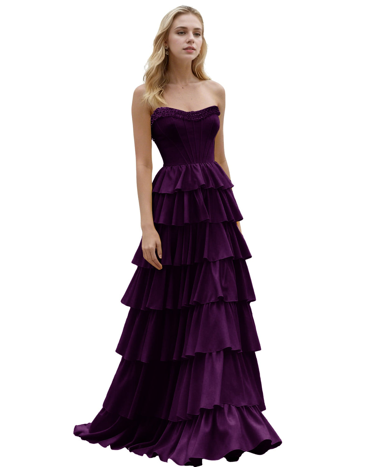 Strapless Tiered Ruffle A-Line Prom Dress with Corset Bodice
