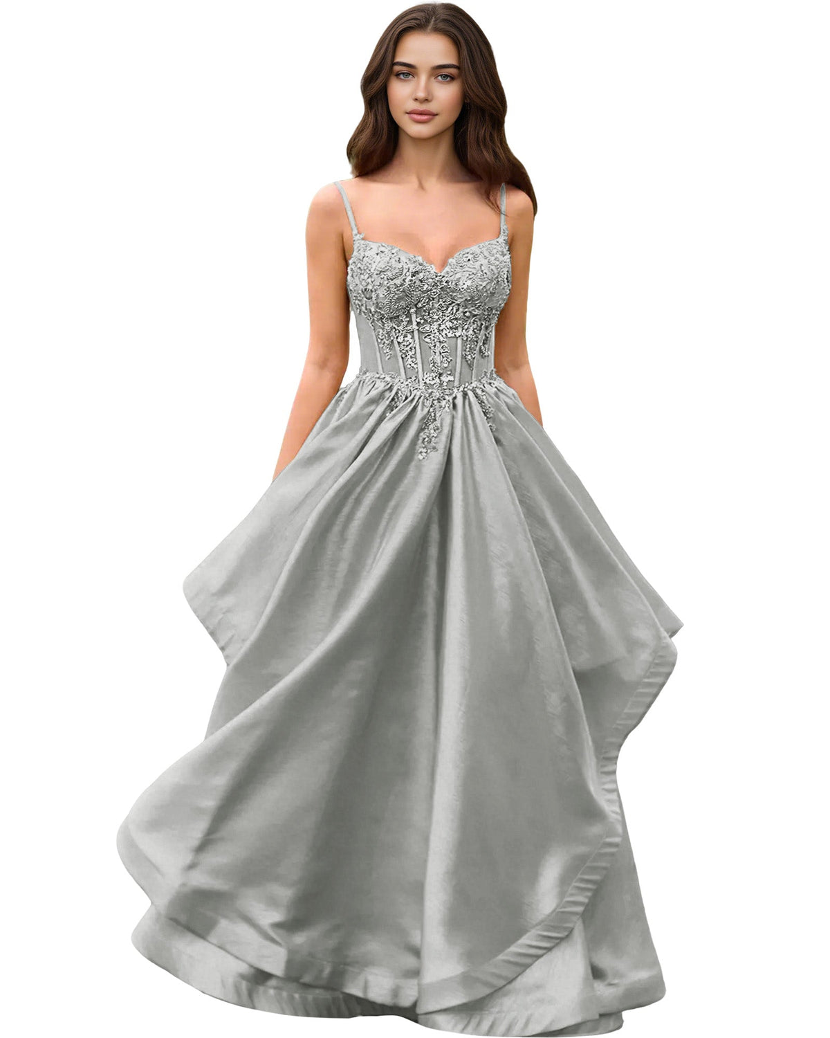 Sweetheart Glitter Tulle A-Line Prom Dress with Layered dress and Corset