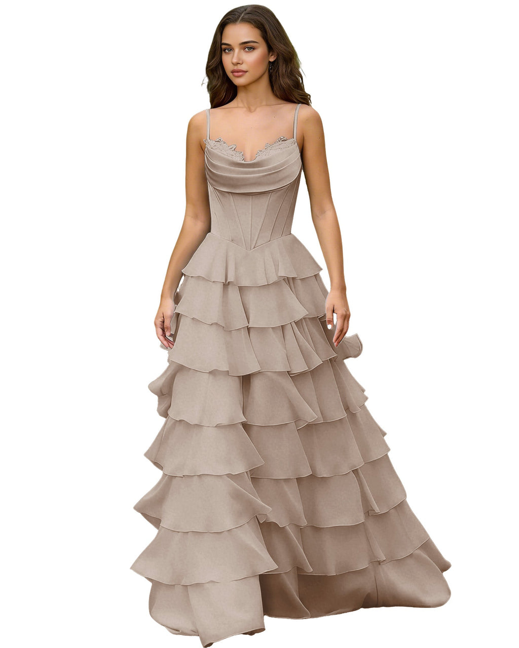 Spaghetti Strap Tiered Chiffon A-Line Prom Dress with Ruffle dress