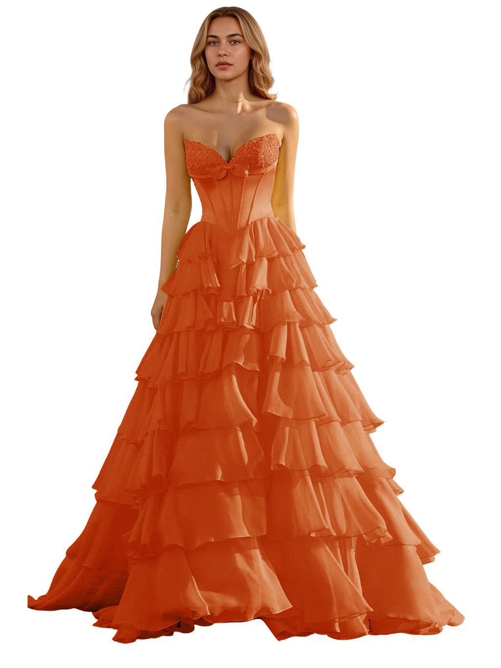 Strapless Tiered Organza Ball Gown Prom Dress with Corset Top