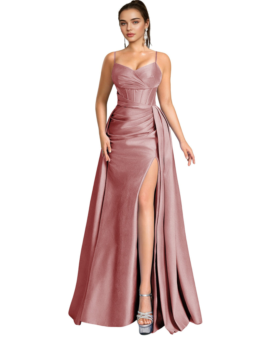One Shoulder Satin A-Line Prom Dress with Wrap Bodice and Side Slit