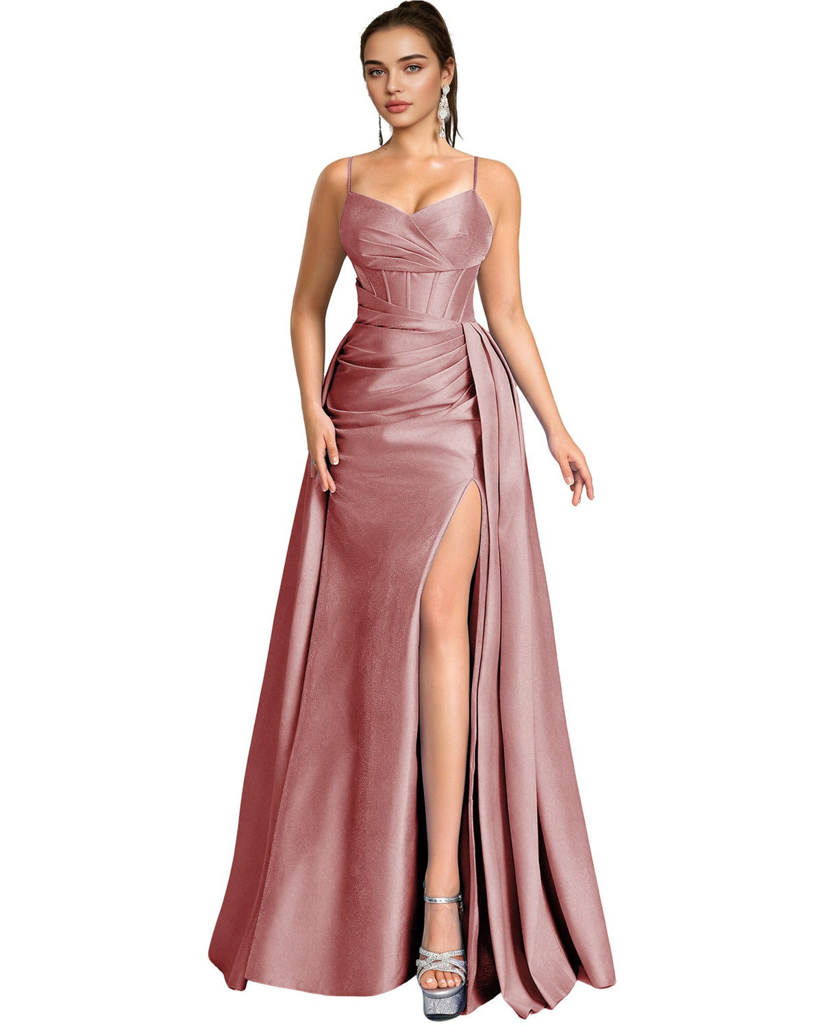 One Shoulder Satin A-Line Prom Dress with Wrap Bodice and Side Slit