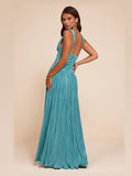 Turquoise A-Line Maxi Chiffon Formal Dress for Black Tie Event