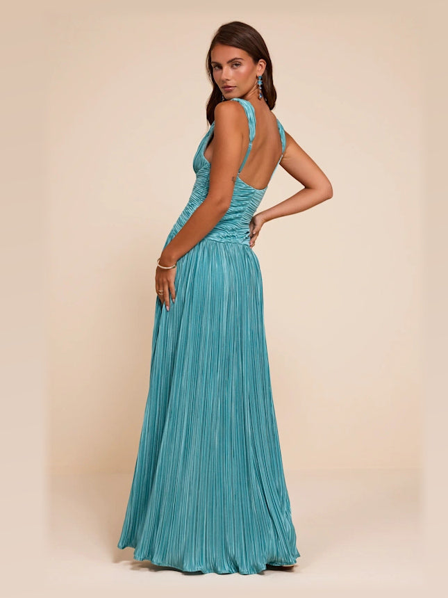 Turquoise A-Line Maxi Chiffon Formal Dress for Black Tie Event