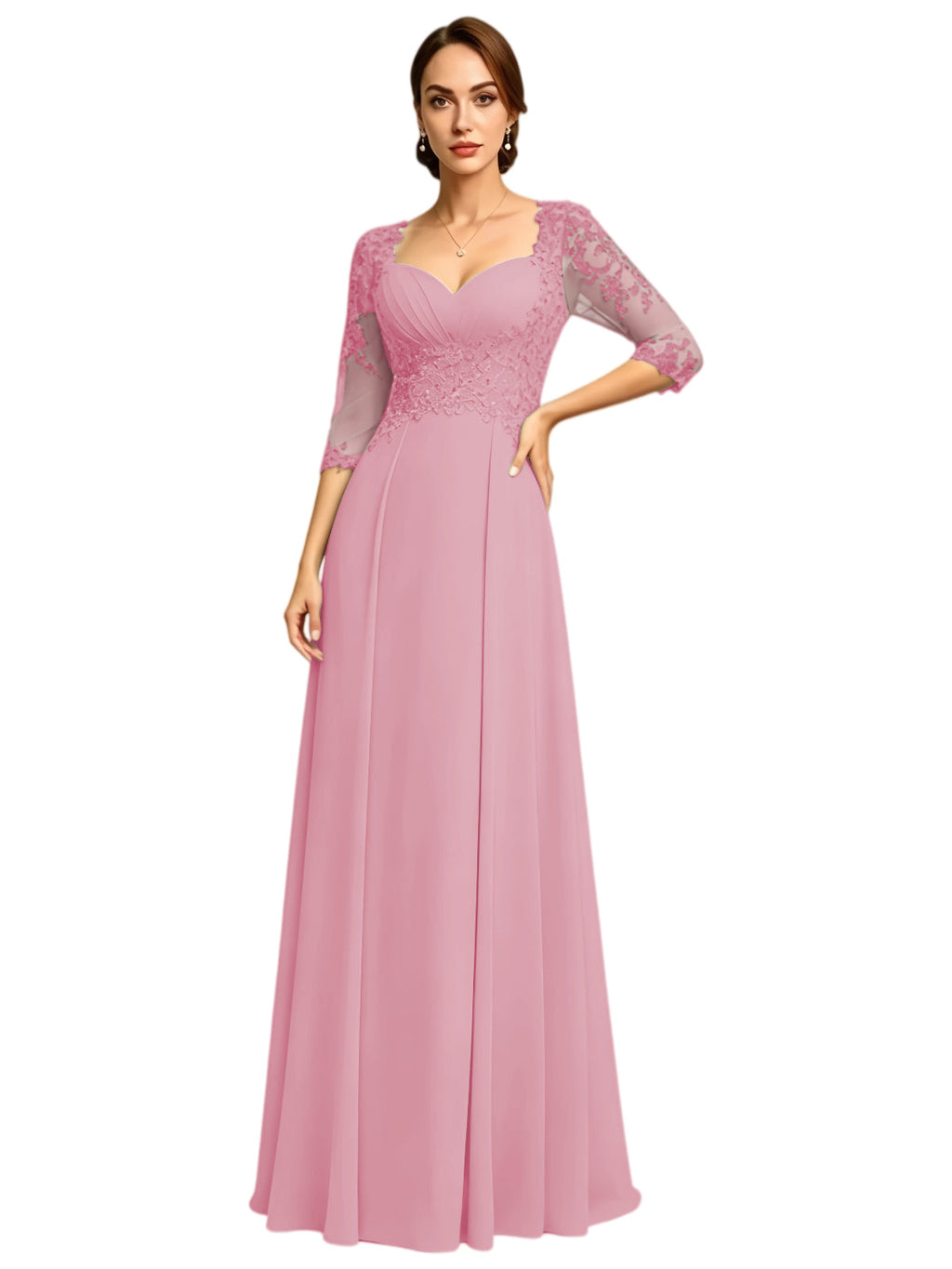 Long Sweetheart Mother of the Bride Dress Lace Jacket Chiffon A-Line Formal Gown