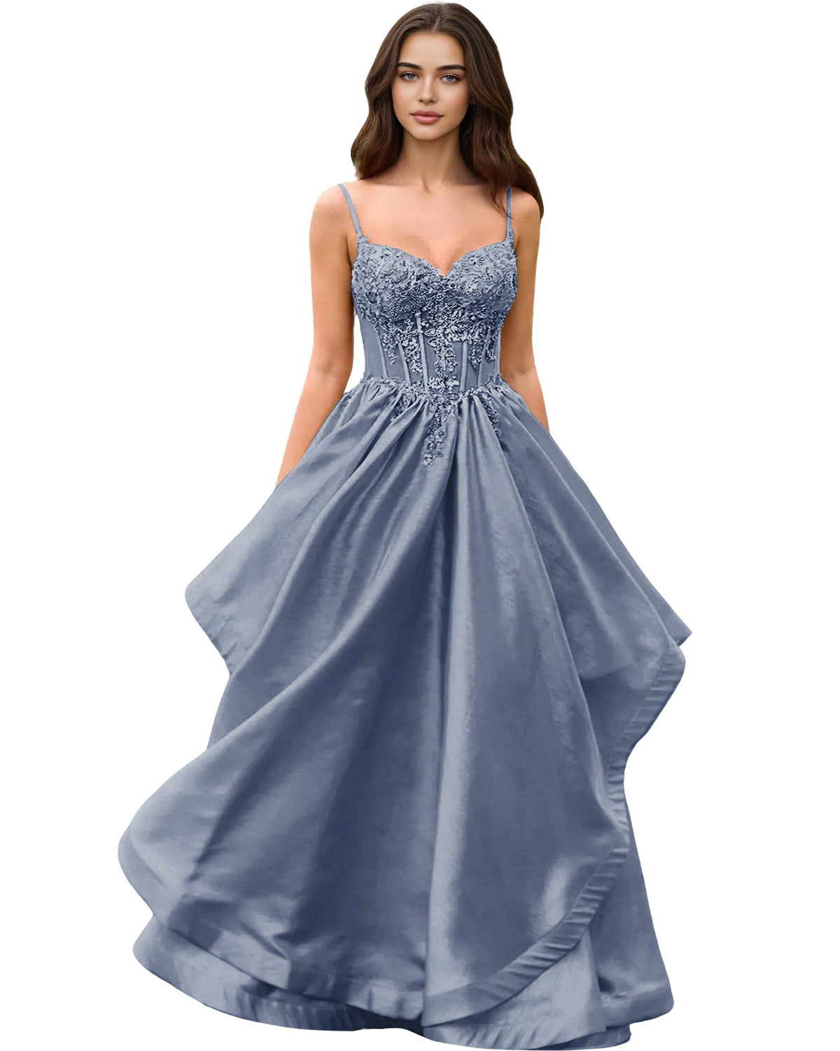 Sweetheart Glitter Tulle A-Line Prom Dress with Layered dress and Corset
