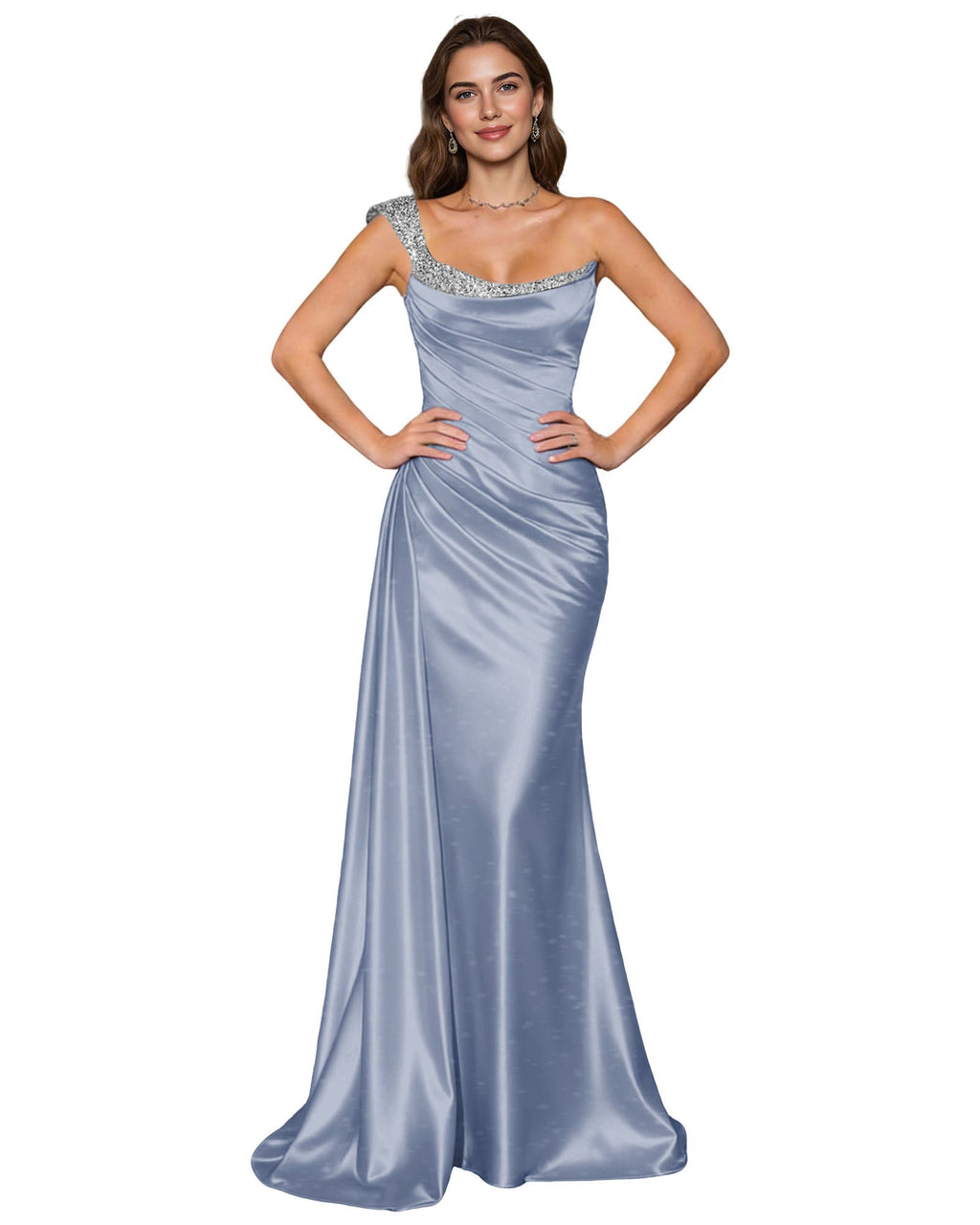 Spaghetti Strap Satin Mermaid Prom Dress with Draped Cowl Neck