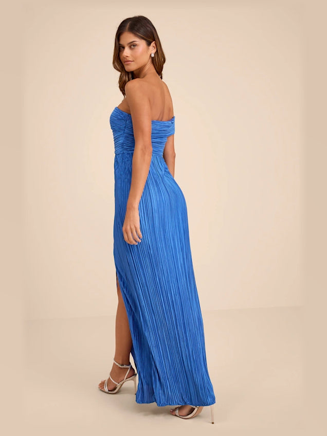 Blue One Shoulder A-Line Maxi Chiffon Formal Dress for Formal Gathering