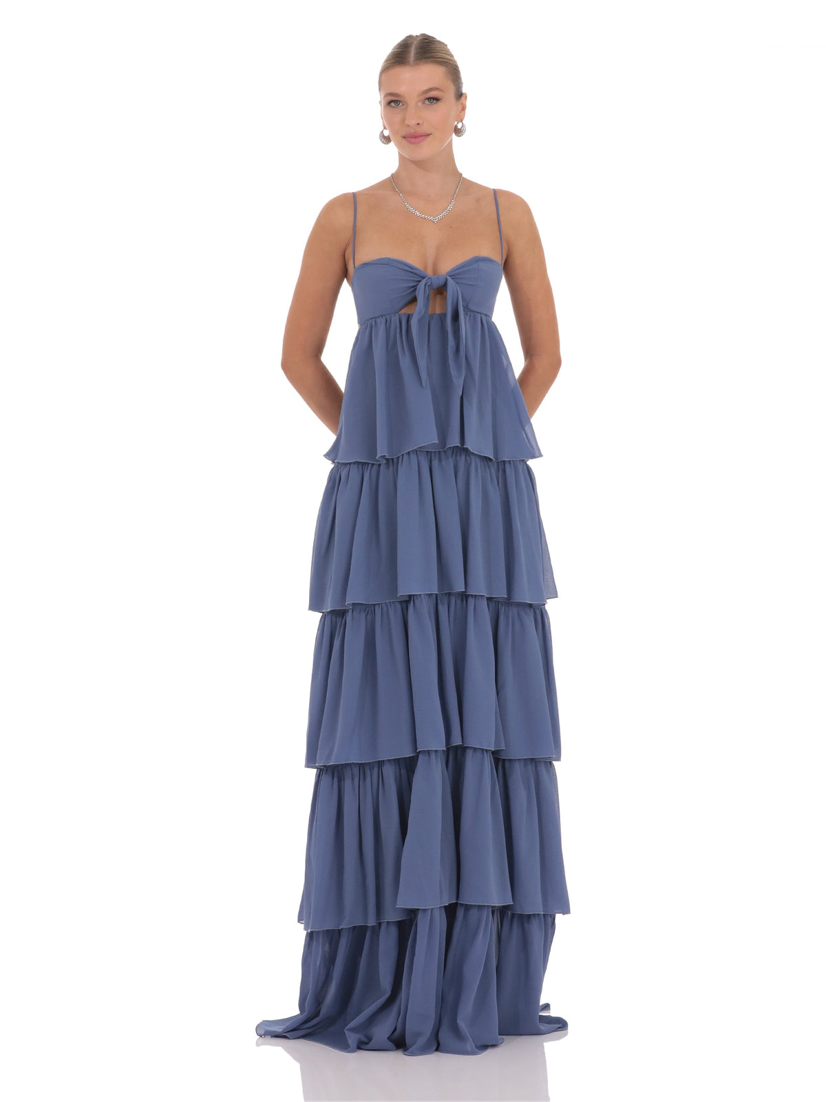 Ruffled A-Line Maxi Chiffon Bridesmaid Dress for Wedding Reception