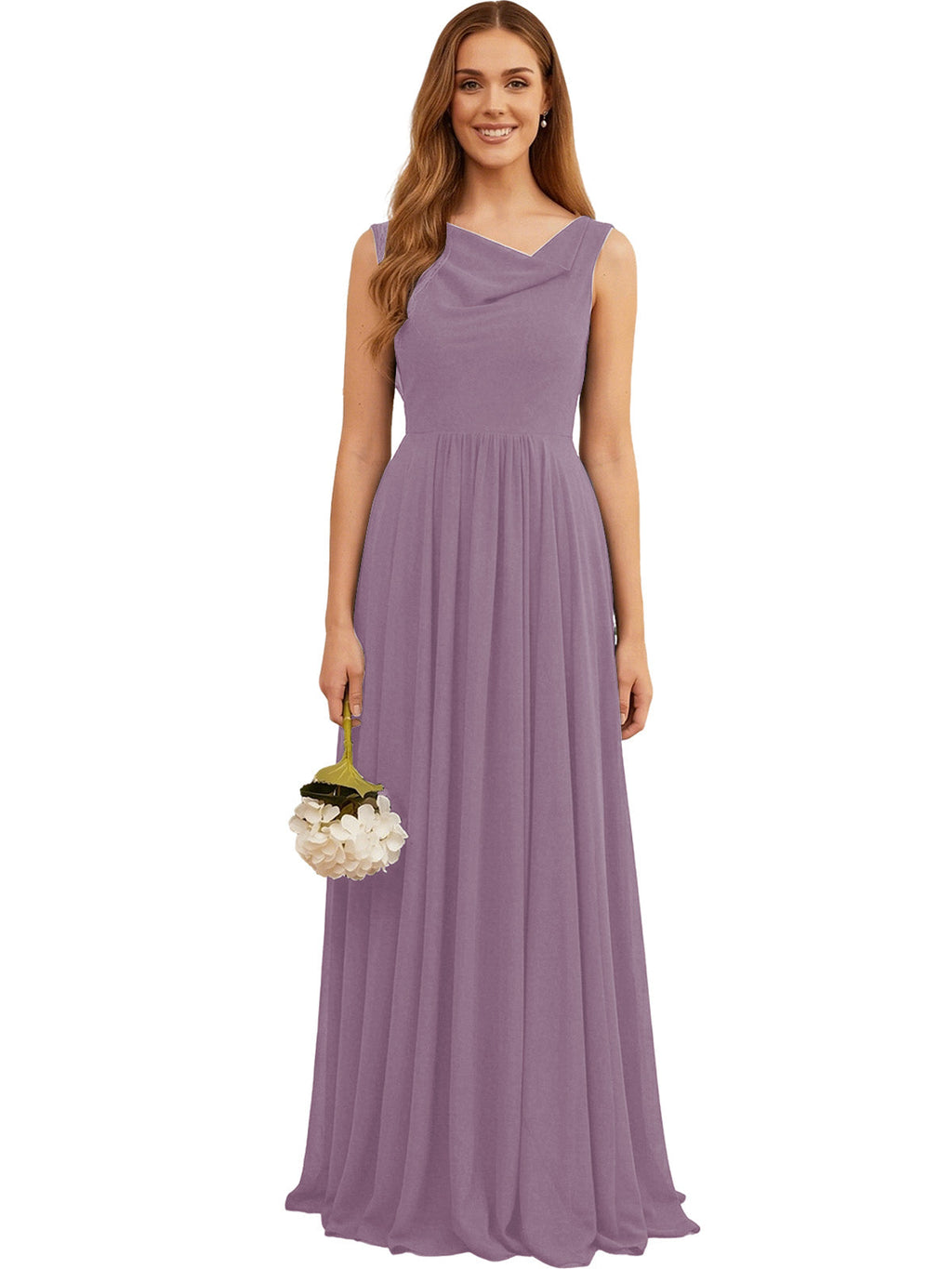 Jewel Neck Sleeveless Chiffon Bridesmaid Dress with Pleated dress