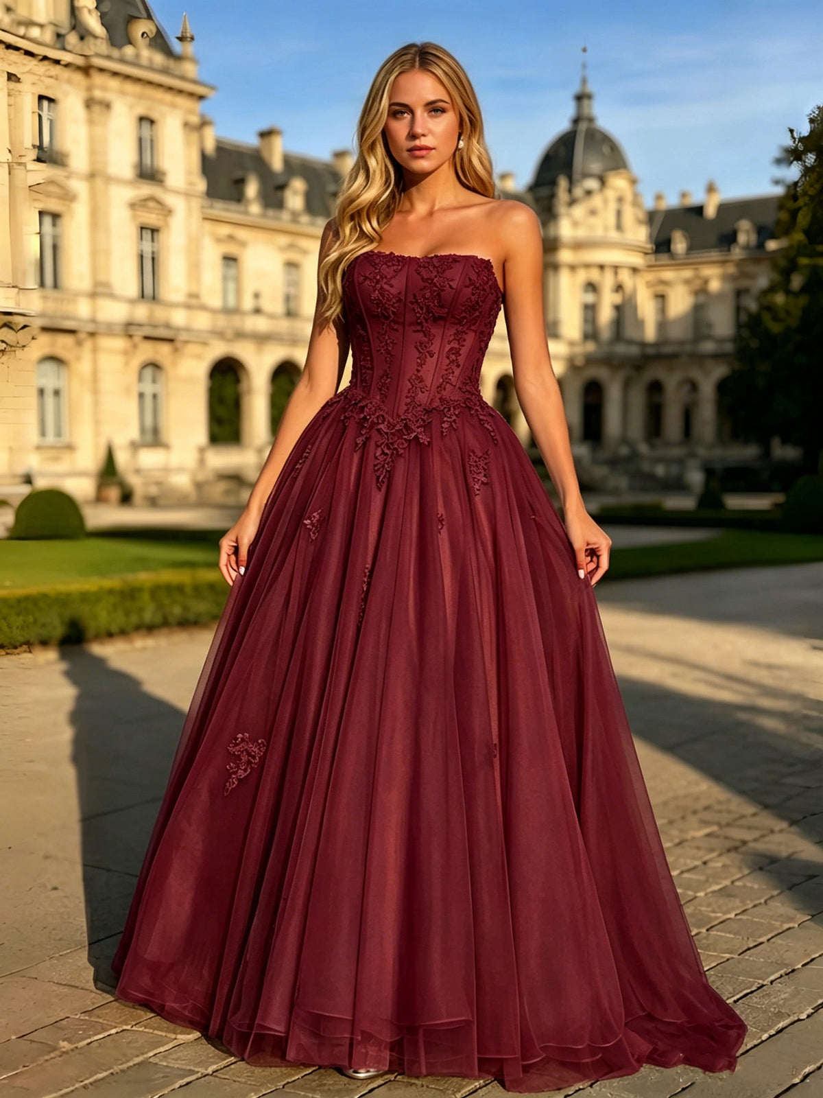 Strapless Lace Corset Ball Gown with Tulle A-Line Dress