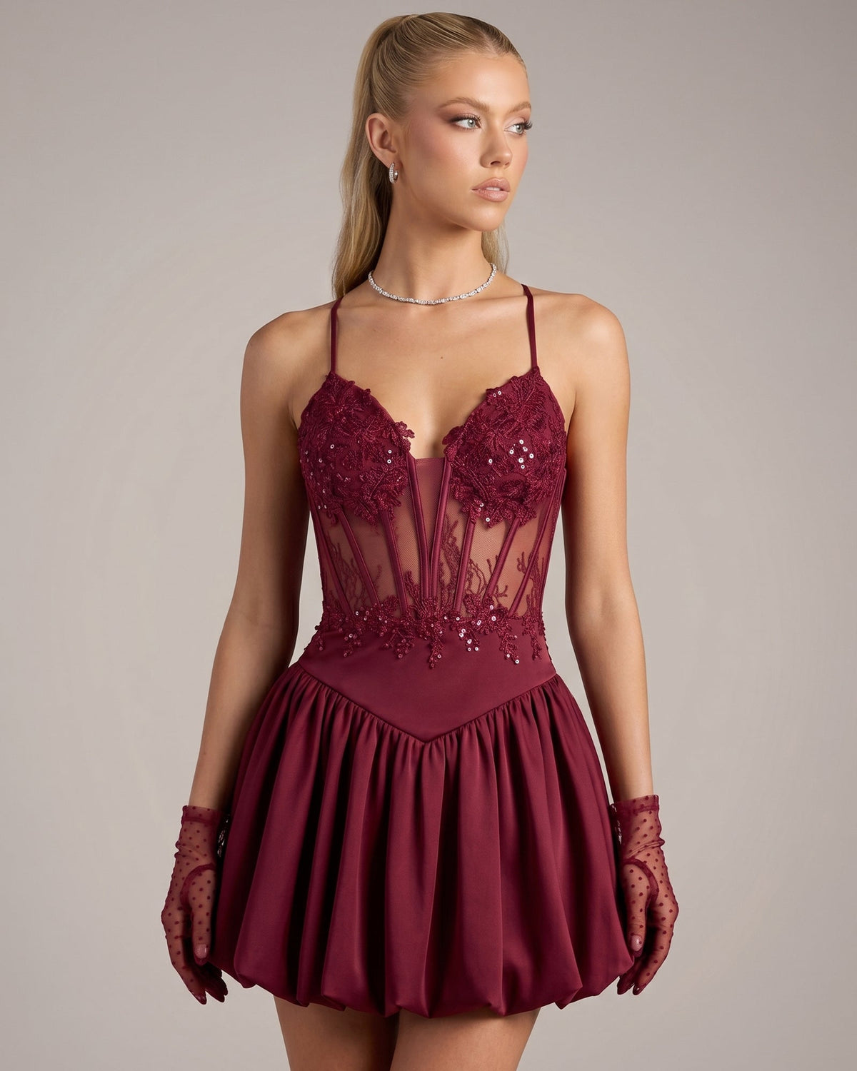 Spaghetti Strap Lace Corset Homecoming Dress with Flared Dress