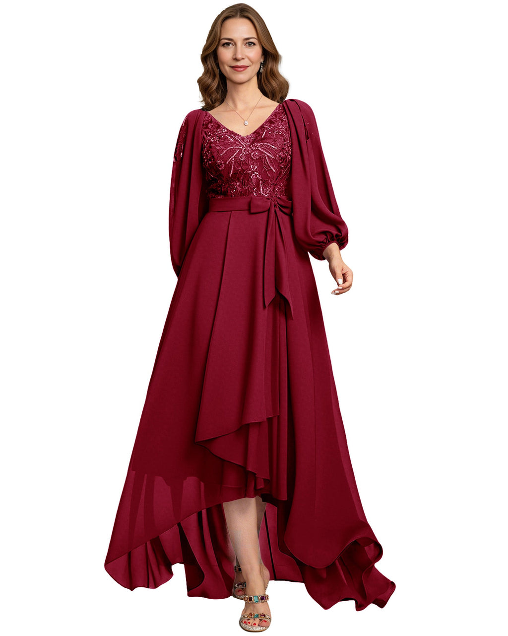 High Low Mother of the Bride Dress Lace Bodice Chiffon Jacket Formal Wedding Gown
